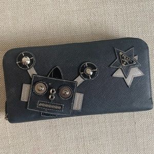Prada Robot Zip Around Wallet Saffiano Leather